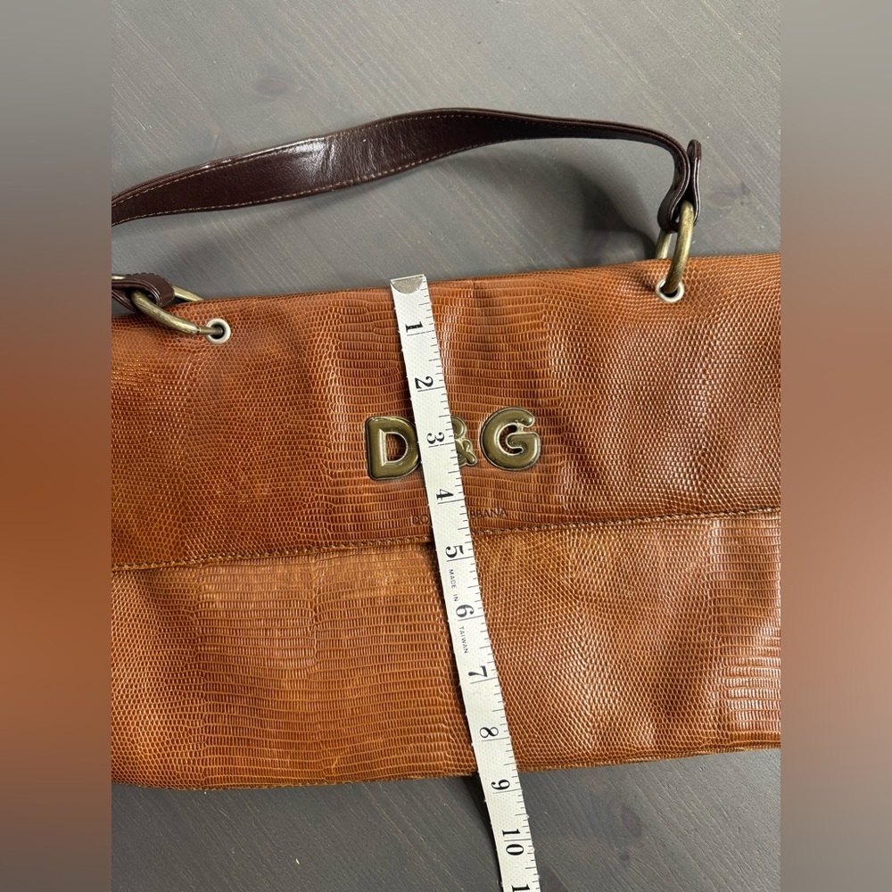 Dolce & Gabbana Brown Textured Leather Shoulder Bag with Dark Brown Handle - Picture 10 of 12